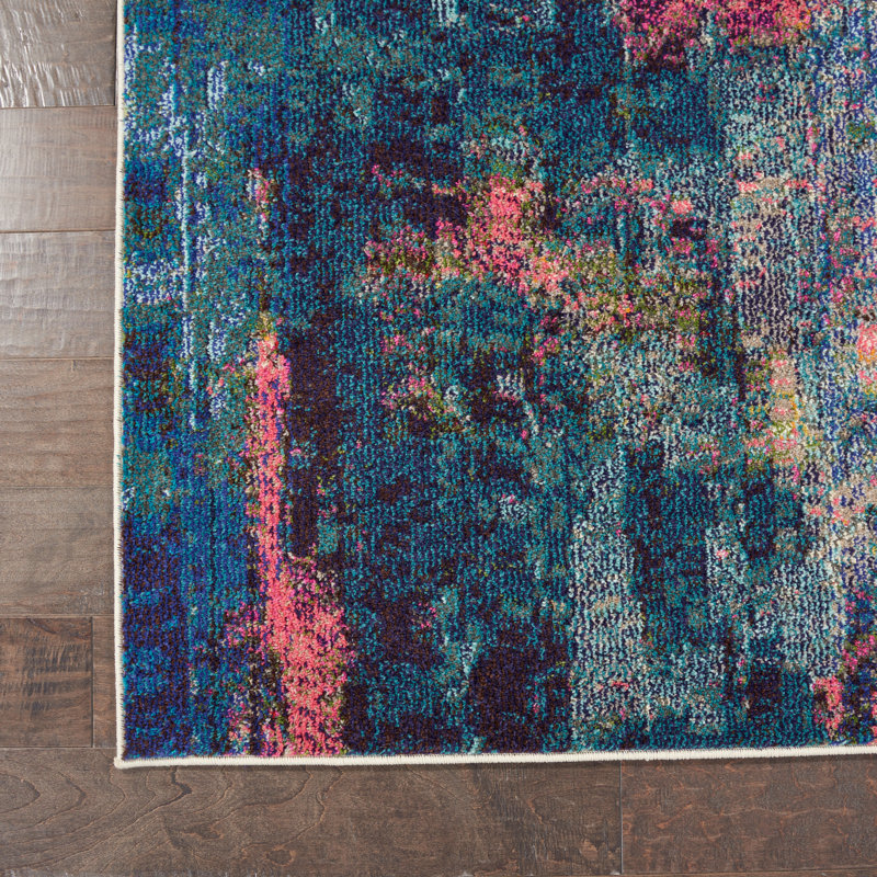 Ivy Bronx Velva Machine Woven Performance Blue/Yellow/Pink Rug & Reviews Wayfair